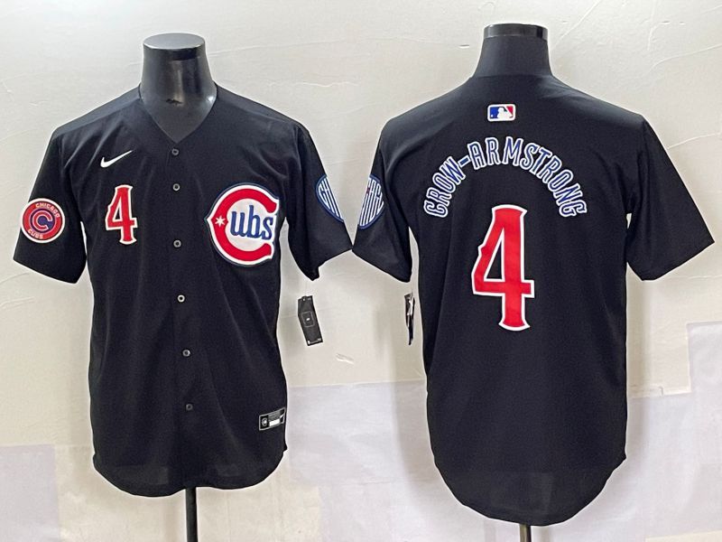 Men 2025 Chicago Cubs 4 Grow-Armstrong Black Retro Fashion Nike MLB Jersey style 2